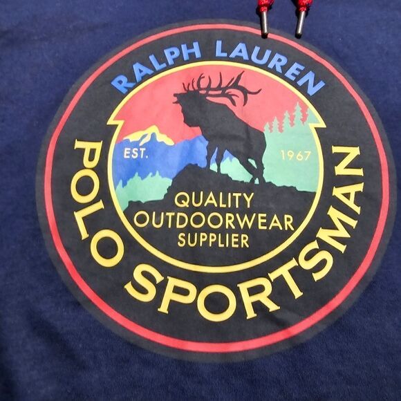 Polo Ralph Lauren Lightweight Hoodie Men's Small S Navy Moose Outdoors Logo New - Picture 5 of 9